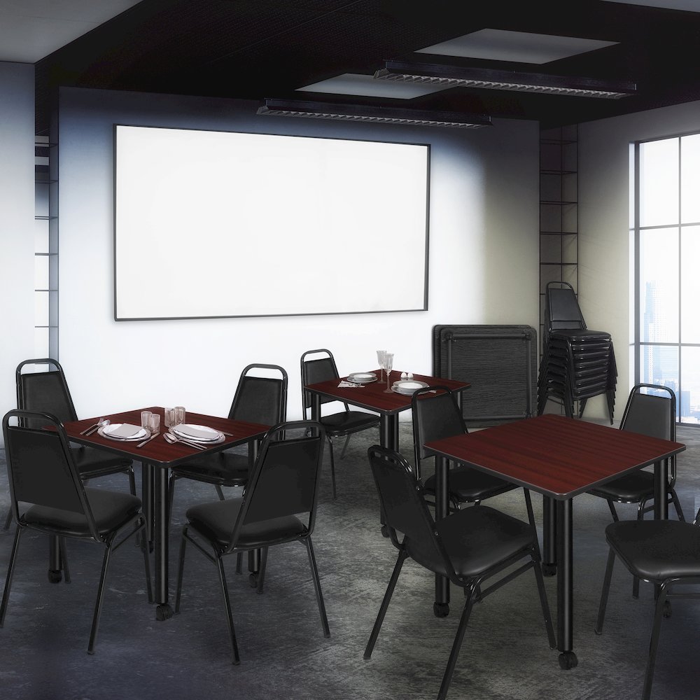 Small 30 in. Square Breakroom Table- Mahogany Top, Black Mobile Legs. Picture 5