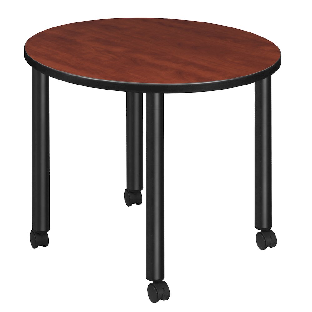 Small 30 in. Round Breakroom Table- Cherry Top, Black Mobile Legs. Picture 1