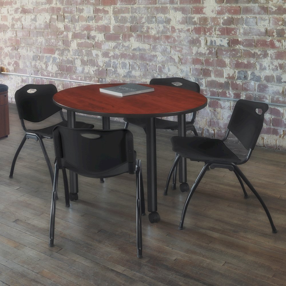 Small 30 in. Round Breakroom Table- Cherry Top, Black Mobile Legs. Picture 4
