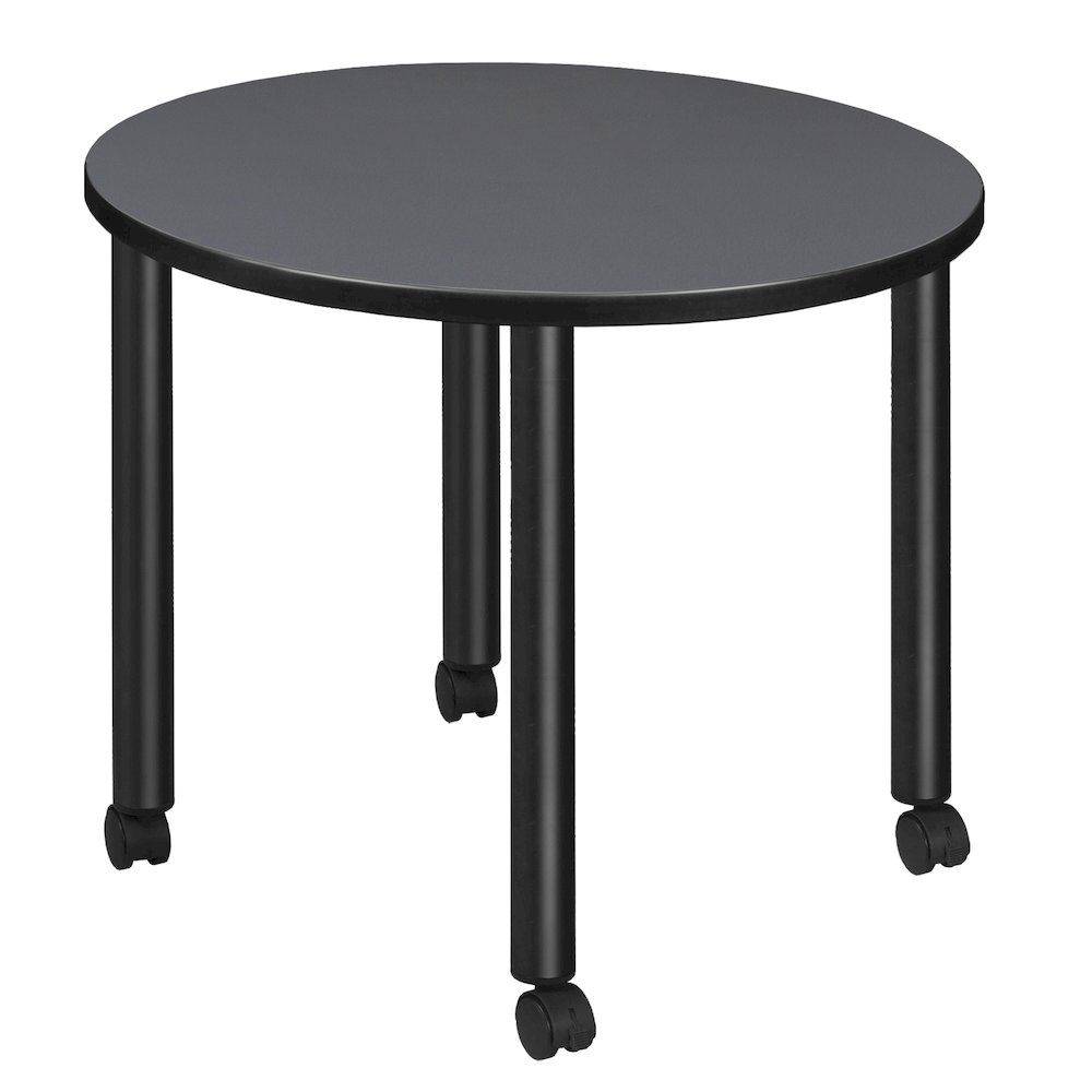 Small 30 in. Round Breakroom Table- Grey Top, Black Mobile Legs. Picture 1