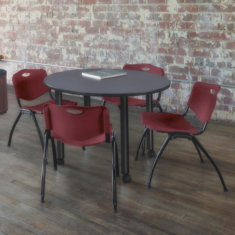 Small 30 in. Round Breakroom Table- Grey Top, Black Mobile Legs. Picture 4