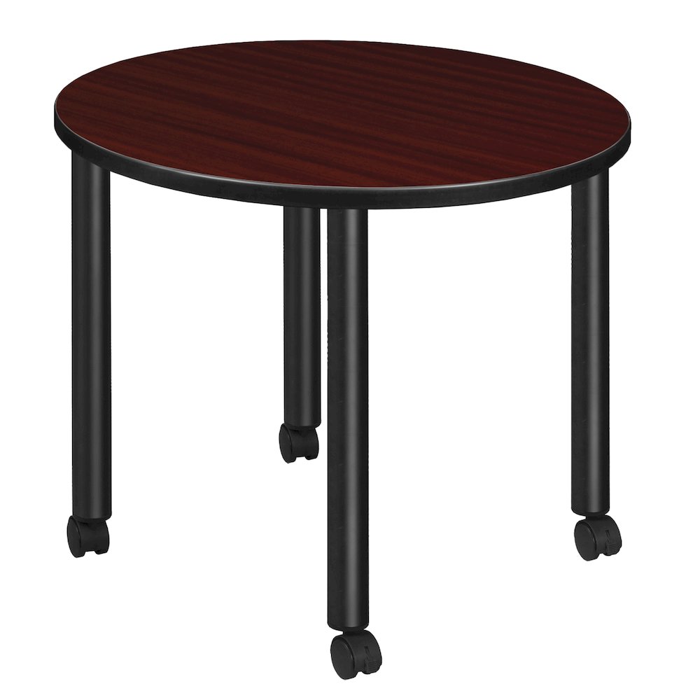 Small 30 in. Round Breakroom Table- Mahogany Top, Black Mobile Legs. Picture 1