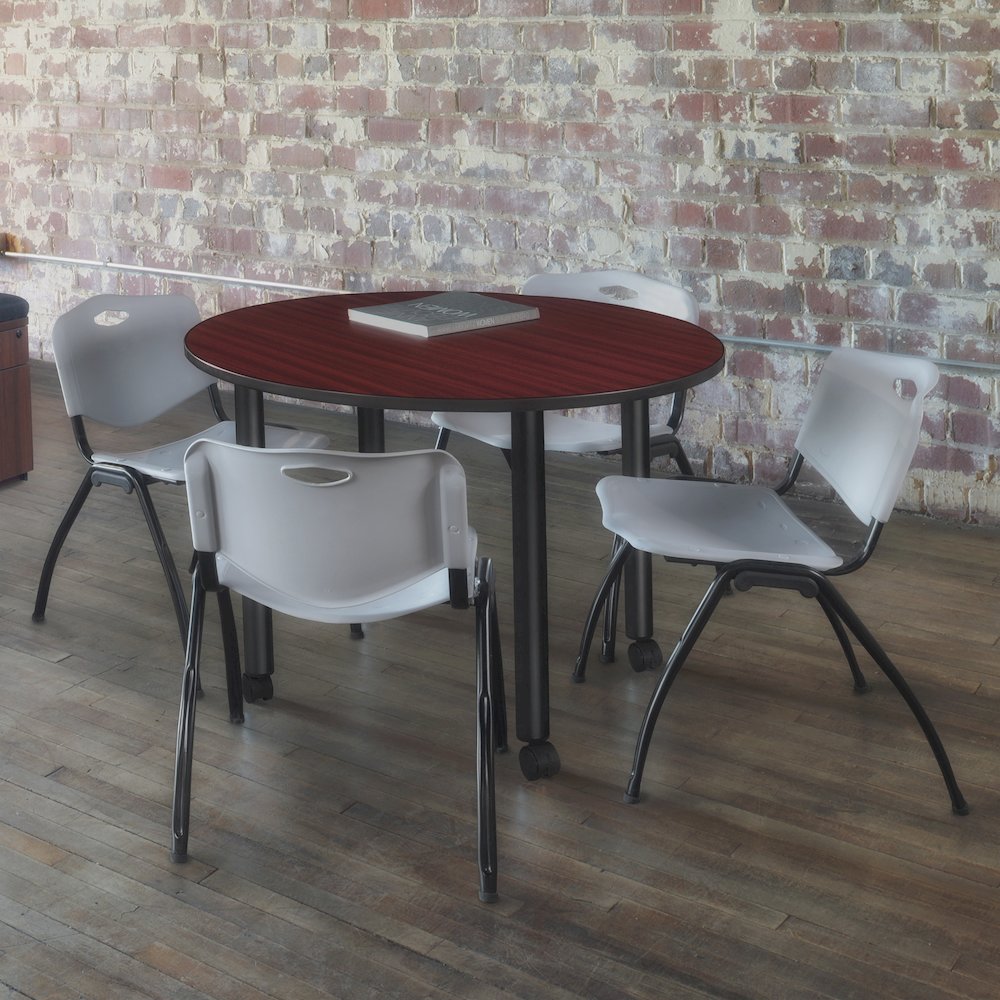 Small 30 in. Round Breakroom Table- Mahogany Top, Black Mobile Legs. Picture 4