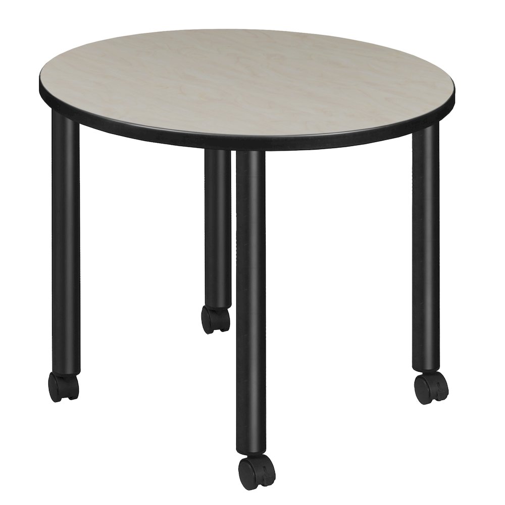 Small 30 in. Round Breakroom Table- Maple Top, Black Mobile Legs. Picture 1