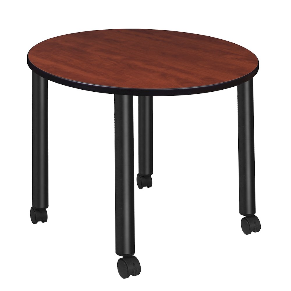 Medium 42 in. Round Breakroom Table- Cherry Top, Black Mobile Legs. Picture 1