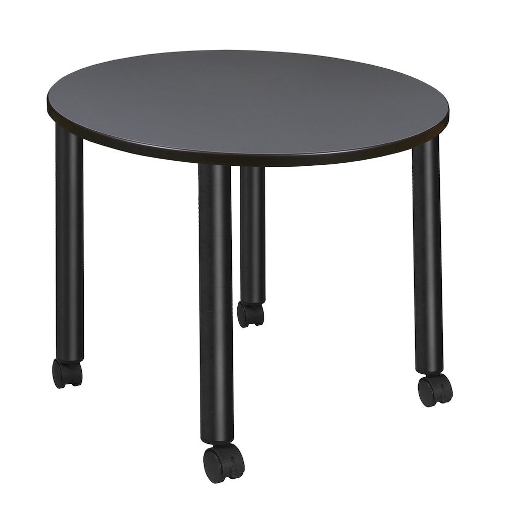 Medium 42 in. Round Breakroom Table- Grey Top, Black Mobile Legs. Picture 1