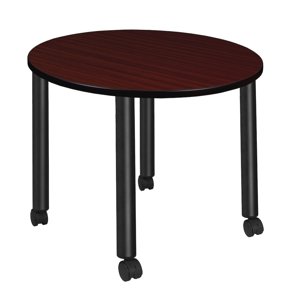 Medium 42 in. Round Breakroom Table- Mahogany Top, Black Mobile Legs. Picture 1