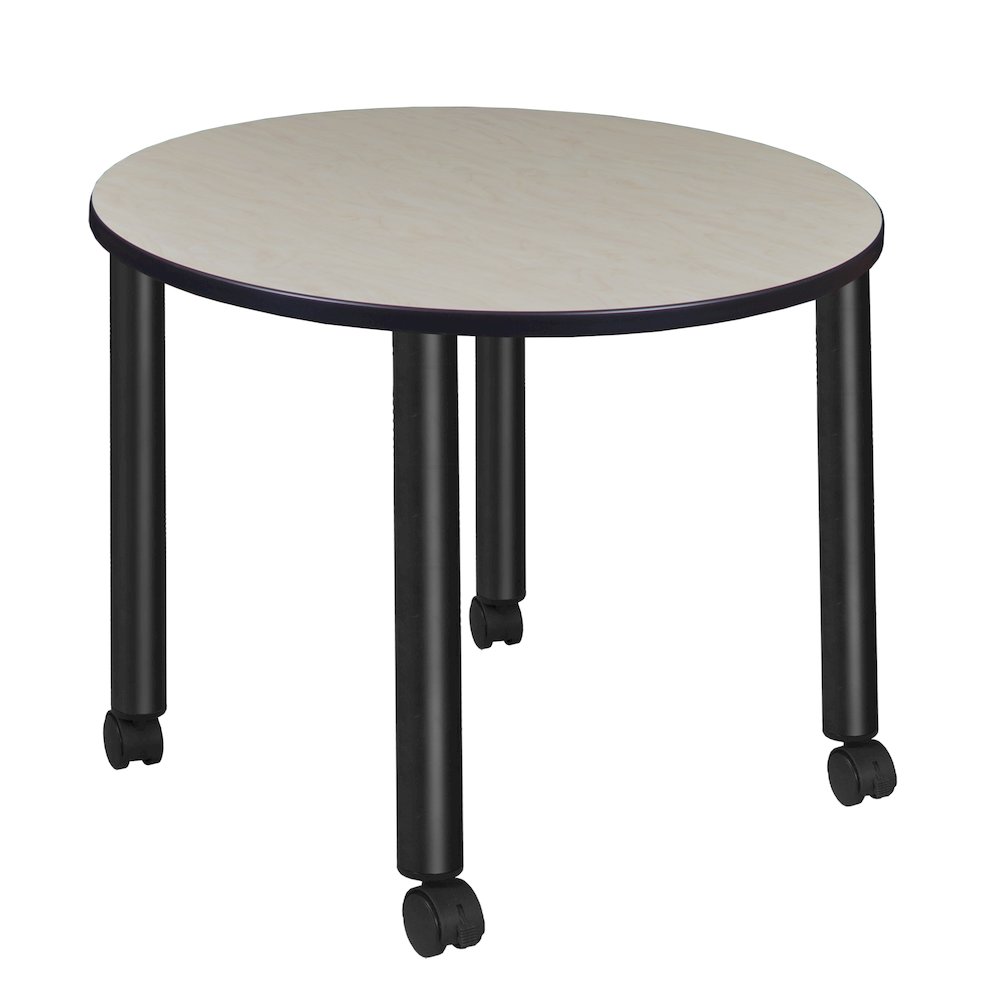 Medium 42 in. Round Breakroom Table- Maple Top, Black Mobile Legs. Picture 1