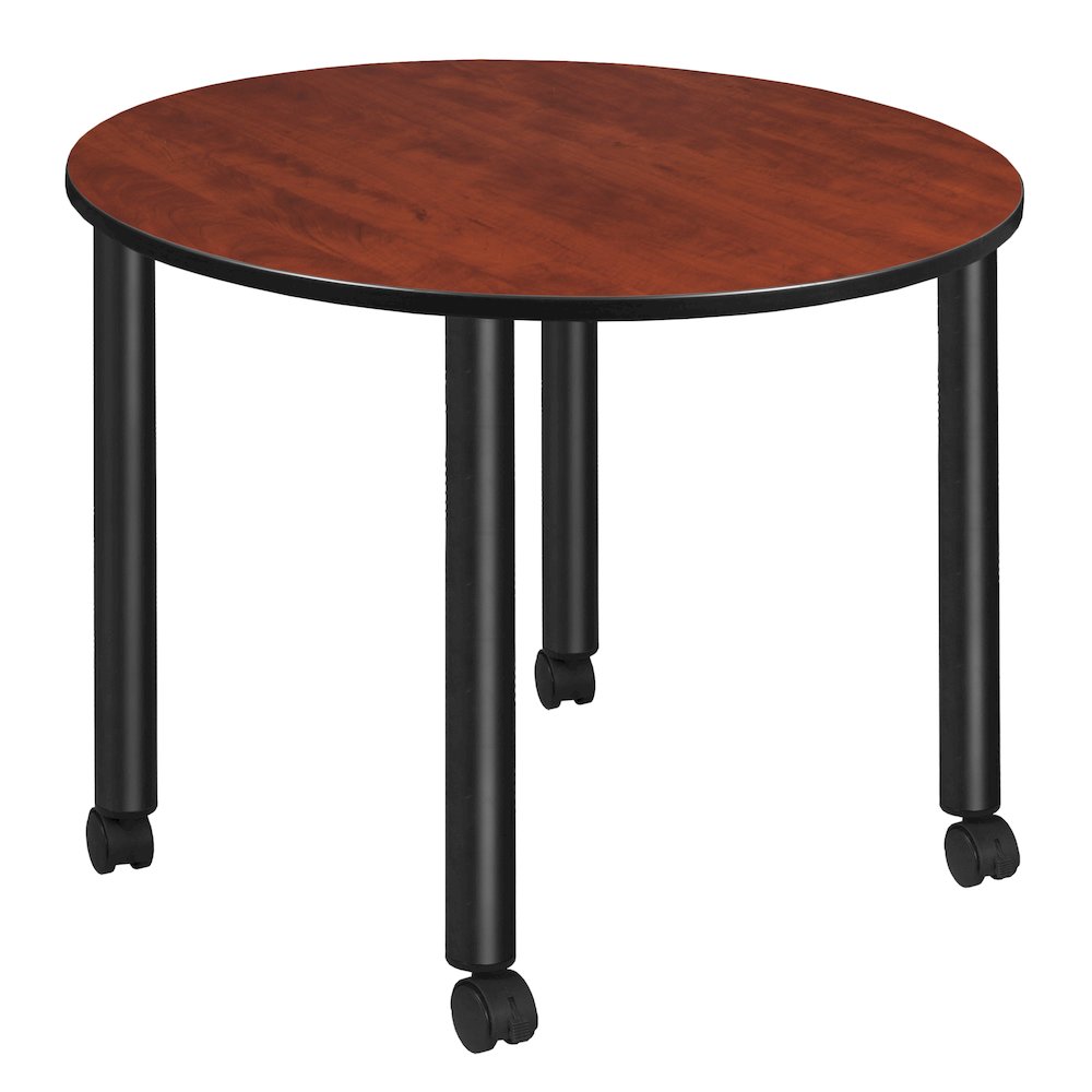 Large 48 in. Round Breakroom Table- Cherry Top, Black Mobile Legs. Picture 1