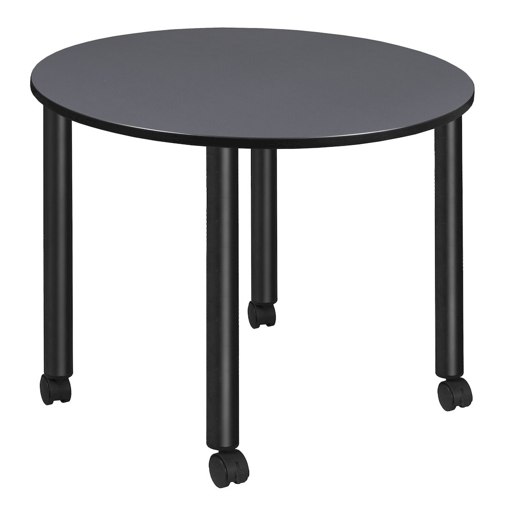 Large 48 in. Round Breakroom Table- Grey Top, Black Mobile Legs. Picture 1