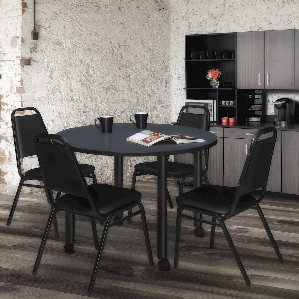 Large 48 in. Round Breakroom Table- Grey Top, Black Mobile Legs. Picture 4