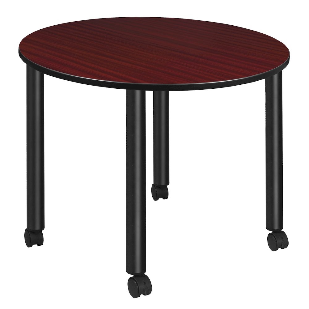 Large 48 in. Round Breakroom Table- Mahogany Top, Black Mobile Legs. Picture 1