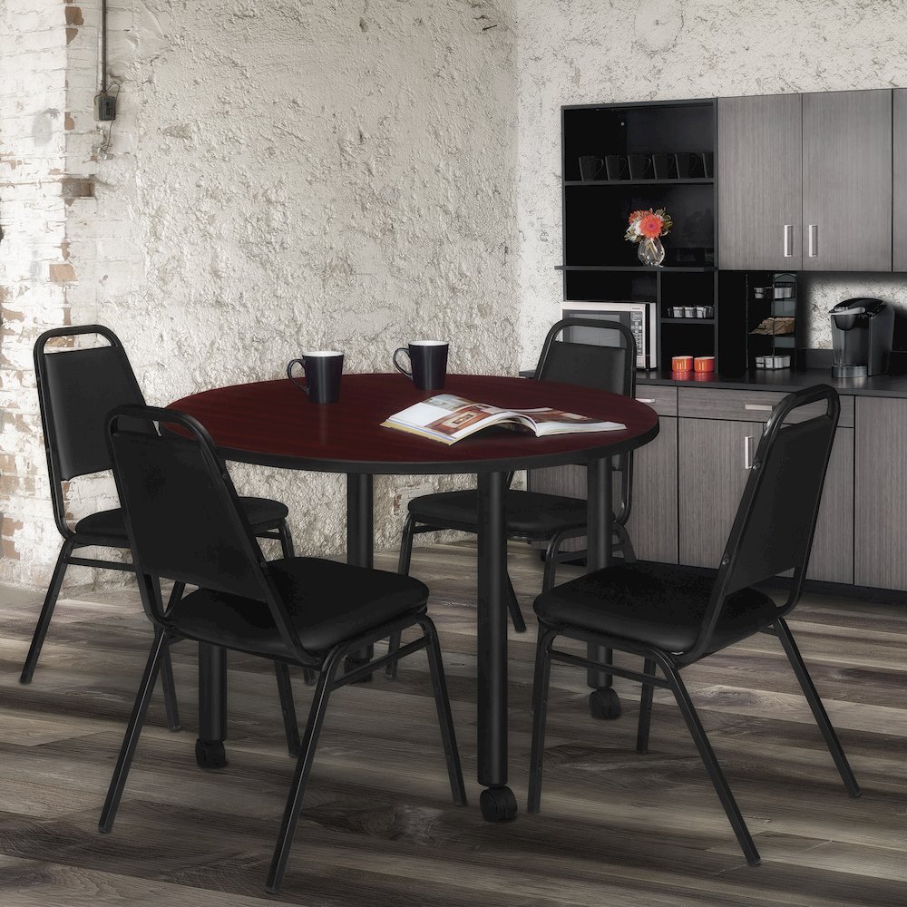 Large 48 in. Round Breakroom Table- Mahogany Top, Black Mobile Legs. Picture 4