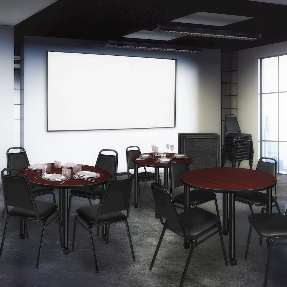 Large 48 in. Round Breakroom Table- Mahogany Top, Black Mobile Legs. Picture 5