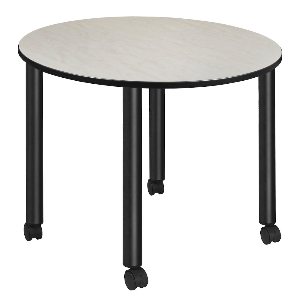 Large 48 in. Round Breakroom Table- Maple Top, Black Mobile Legs. Picture 1