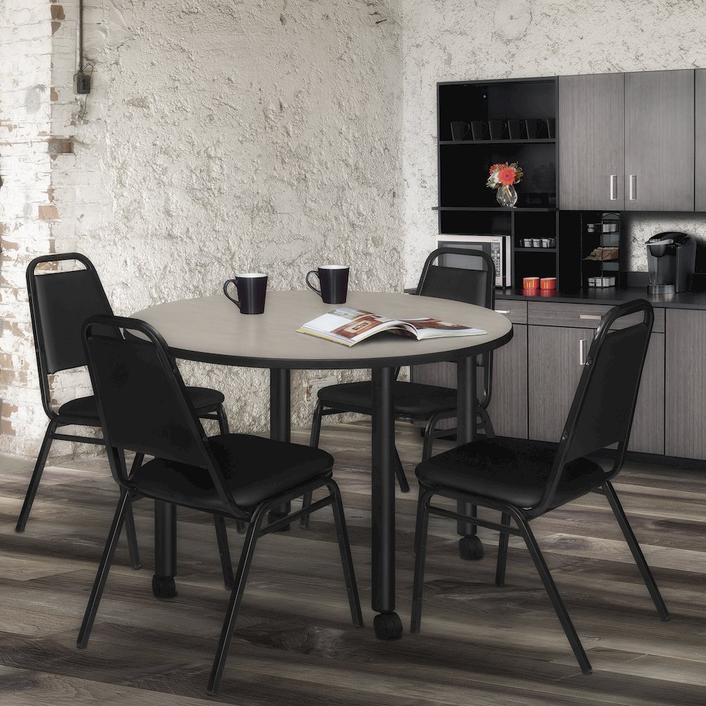 Large 48 in. Round Breakroom Table- Maple Top, Black Mobile Legs. Picture 4