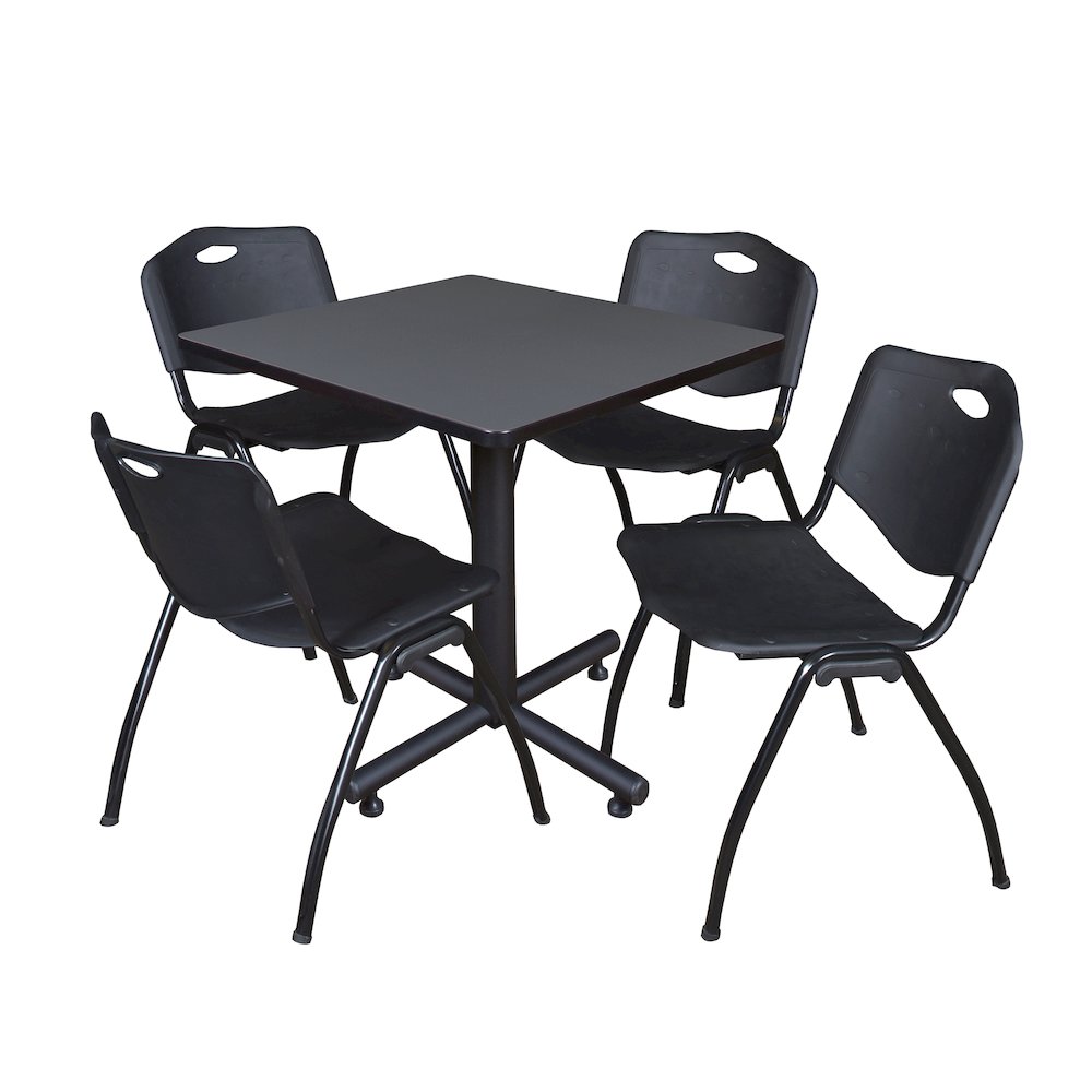 30 in. Square X-Base Breakroom Table- Grey, 4 M Stack Chairs- Black. Picture 1