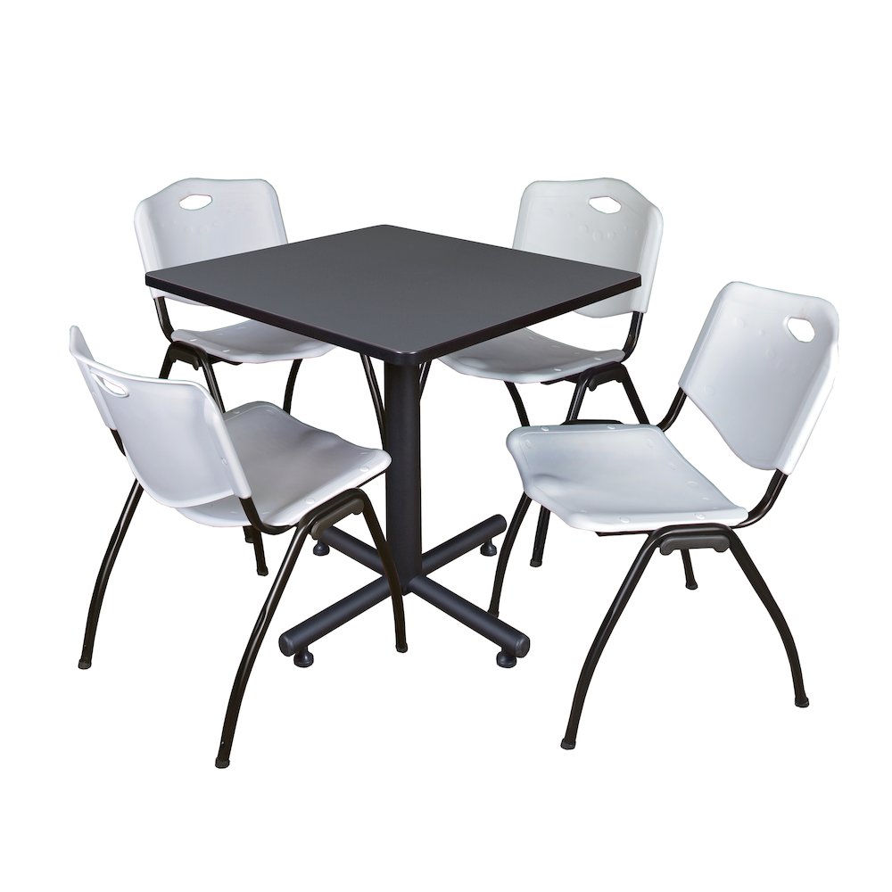 30 in. Square X-Base Breakroom Table- Grey, 4 M Stack Chairs- Grey. Picture 1