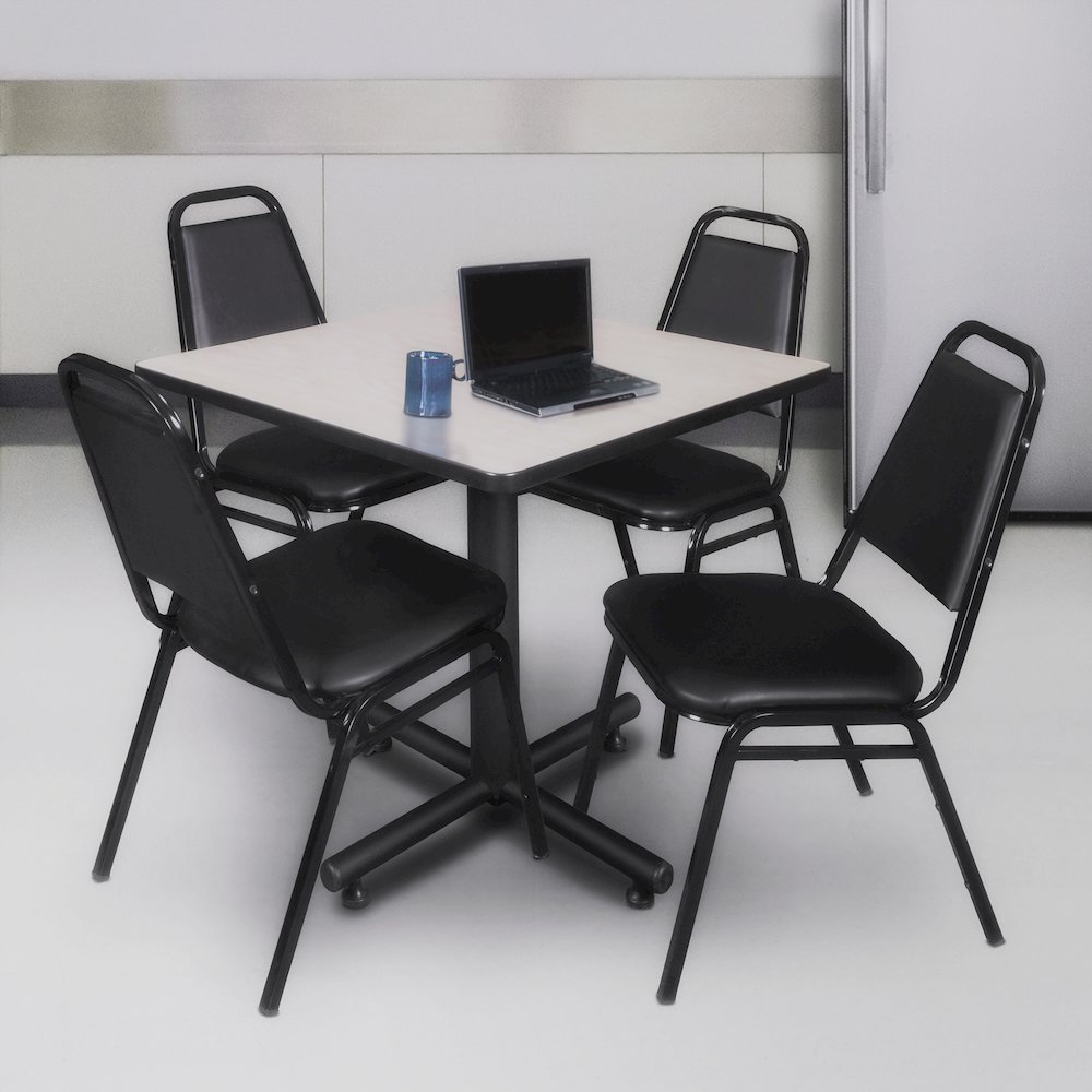 30 in. Square X-Base Breakroom Table- Maple, 4 Restaurant Stack Chairs- Black. Picture 9