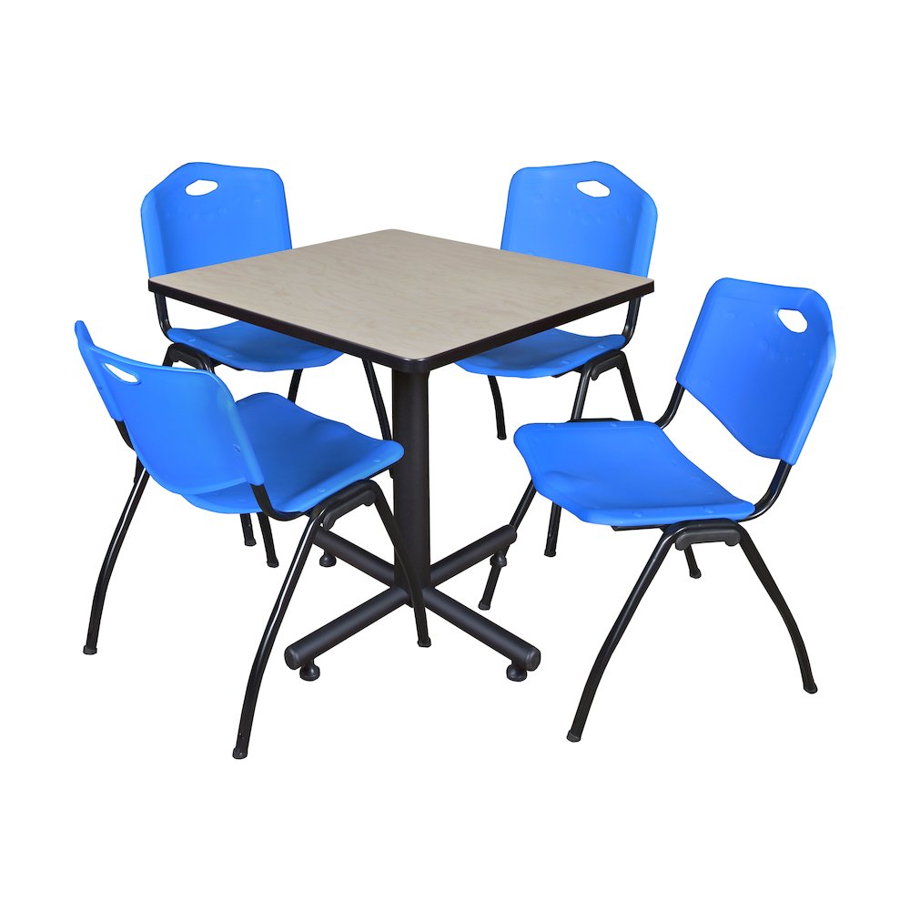 30 in. Square X-Base Breakroom Table- Maple, 4 M Stack Chairs- Blue. Picture 1