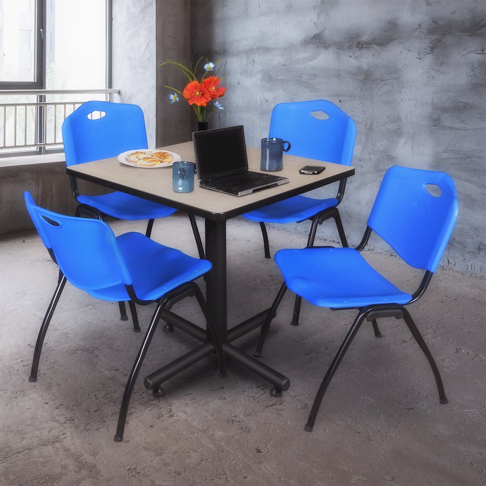 30 in. Square X-Base Breakroom Table- Maple, 4 M Stack Chairs- Blue. Picture 9