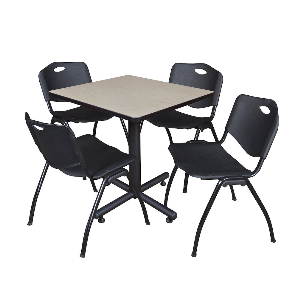 30 in. Square X-Base Breakroom Table- Maple, 4 M Stack Chairs- Black. Picture 1