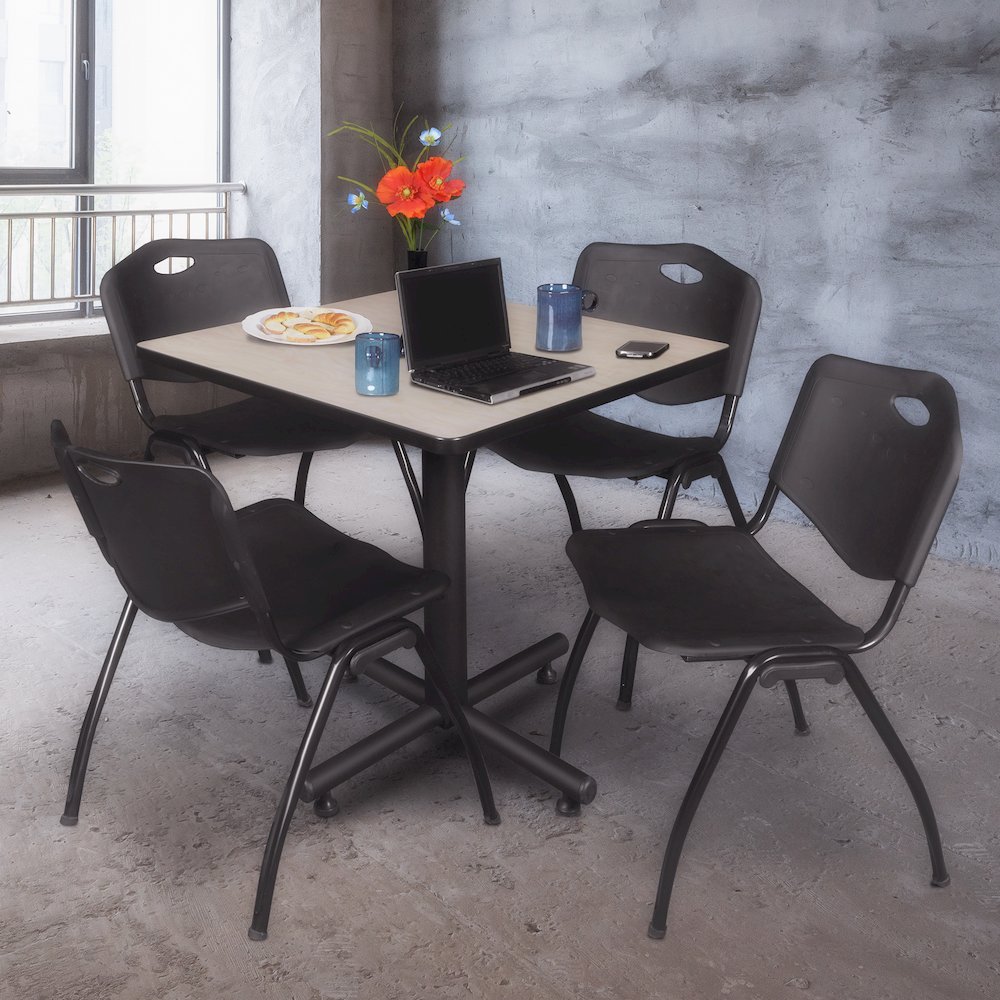 30 in. Square X-Base Breakroom Table- Maple, 4 M Stack Chairs- Black. Picture 9