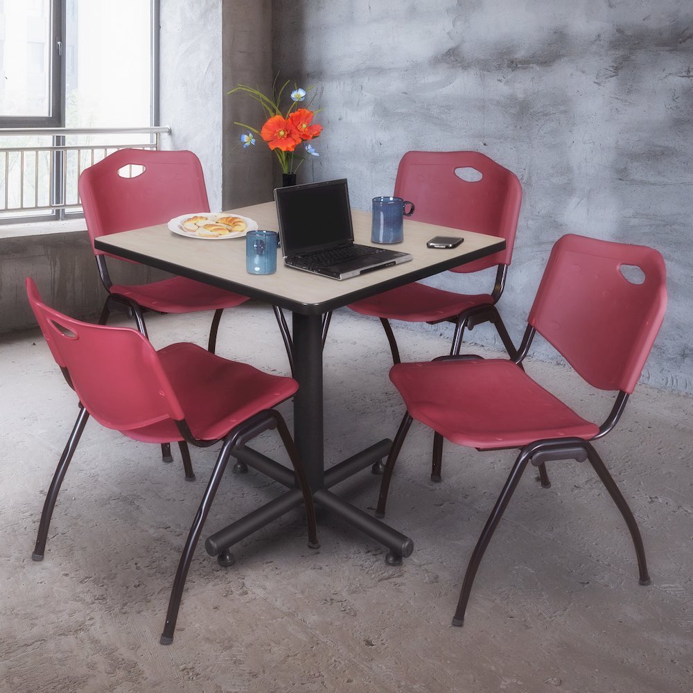 30 in. Square X-Base Breakroom Table- Maple, 4 M Stack Chairs- Burgundy. Picture 9