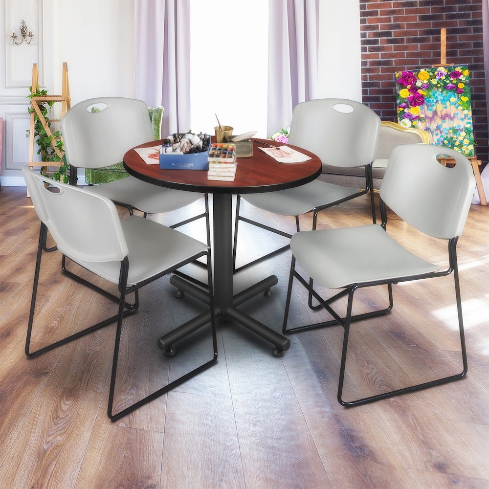 30 in. Round X-Base Breakroom Table- Cherry. Picture 4