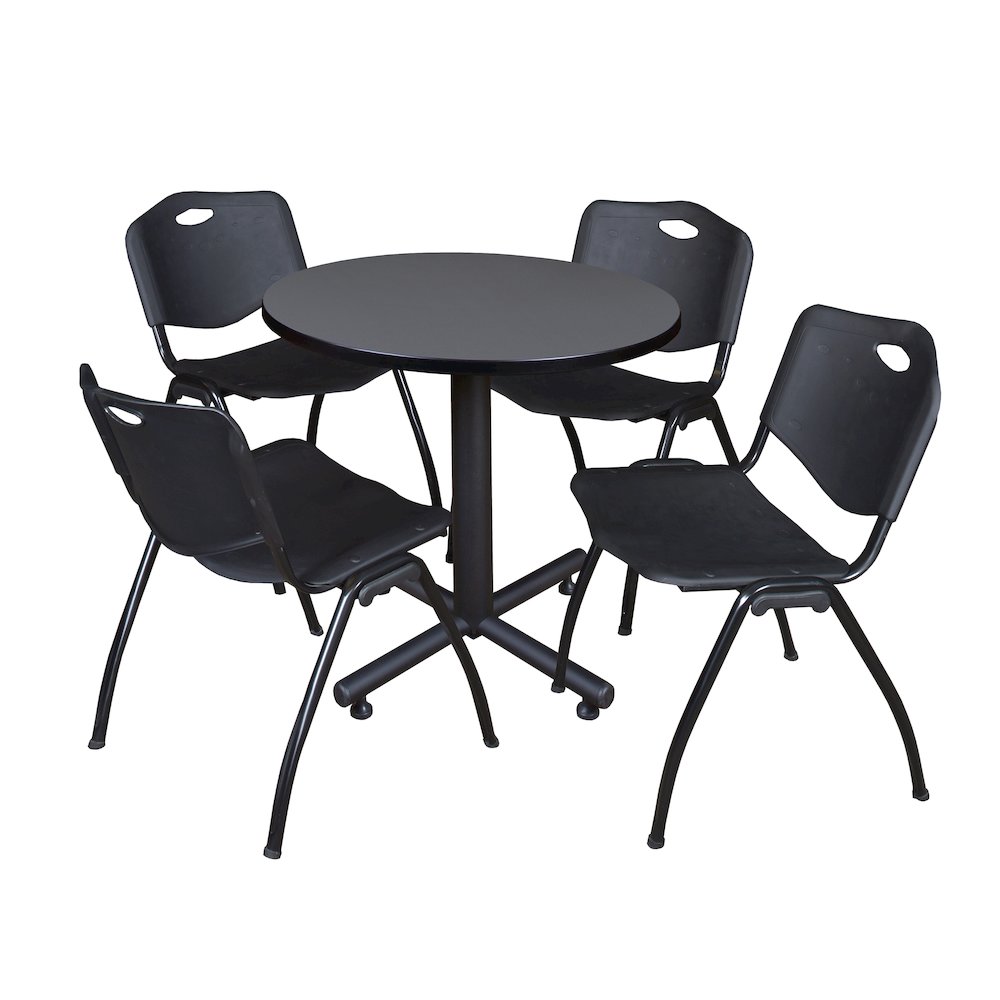 30 in. Round X-Base Breakroom Table- Grey, 4 M Stack Chairs- Black. Picture 1