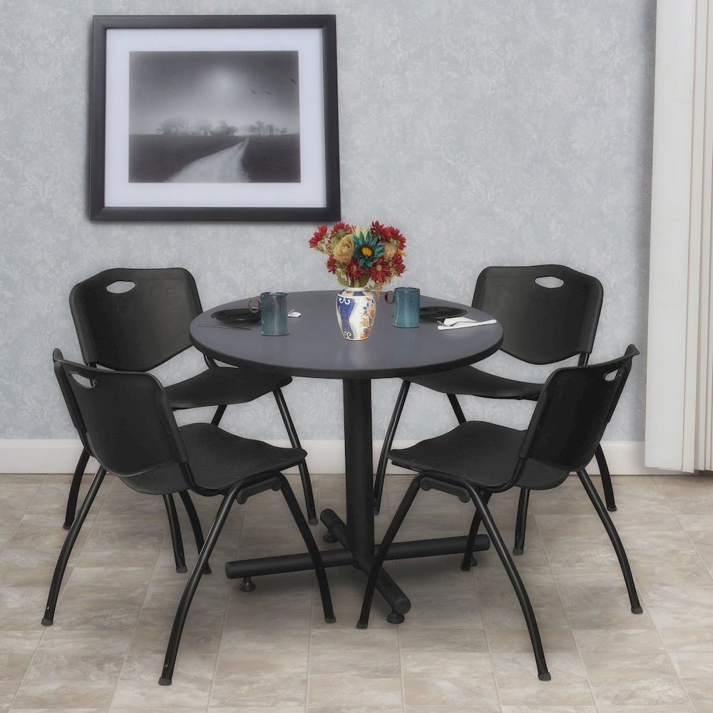 30 in. Round X-Base Breakroom Table- Grey, 4 M Stack Chairs- Black. Picture 8
