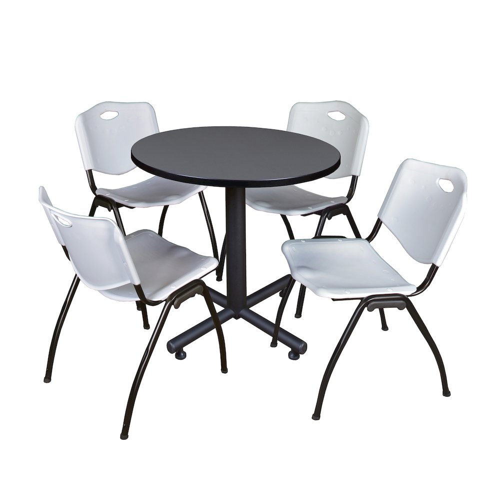 30 in. Round X-Base Breakroom Table- Grey, 4 M Stack Chairs- Grey. Picture 1