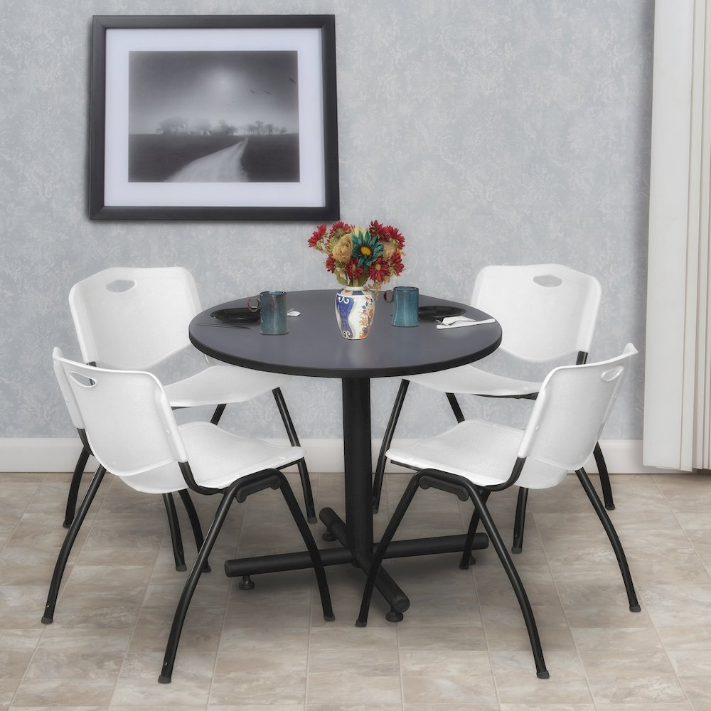 30 in. Round X-Base Breakroom Table- Grey, 4 M Stack Chairs- Grey. Picture 8