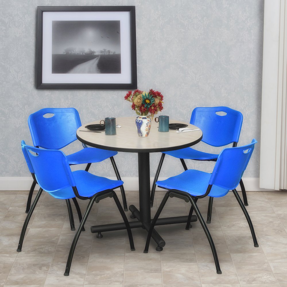 30 in. Round X-Base Breakroom Table- Maple, 4 M Stack Chairs- Blue. Picture 8