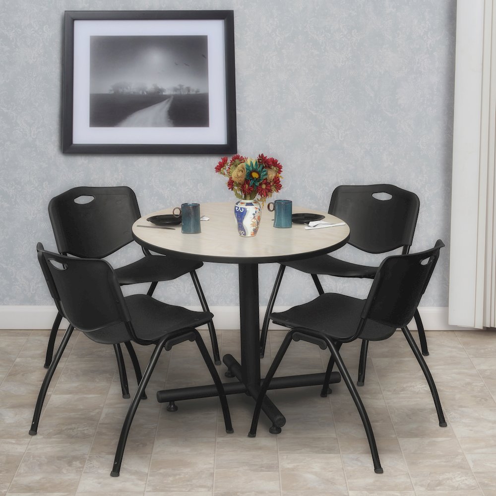 30 in. Round X-Base Breakroom Table- Maple, 4 M Stack Chairs- Black. Picture 8