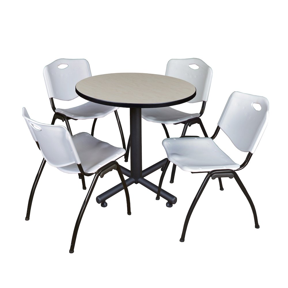30 in. Round X-Base Breakroom Table- Maple, 4 M Stack Chairs- Grey. Picture 1