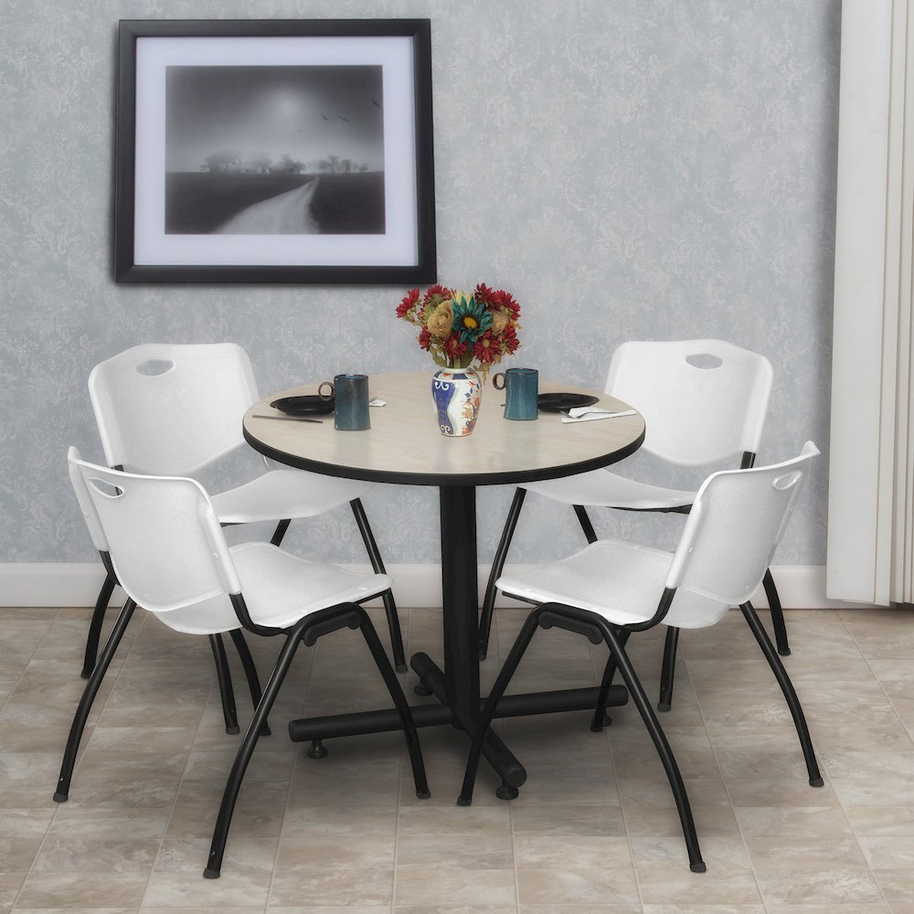 30 in. Round X-Base Breakroom Table- Maple, 4 M Stack Chairs- Grey. Picture 8