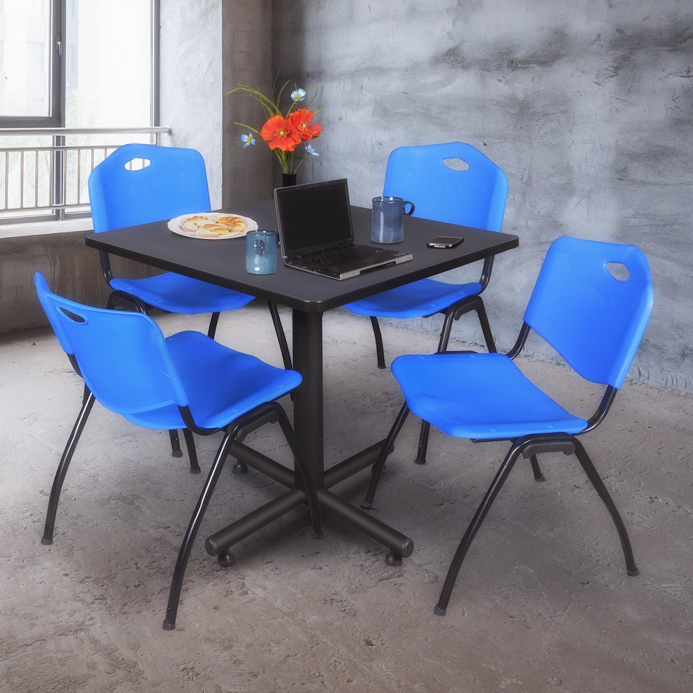 36 in. Square X-Base Breakroom Table- Grey, 4 M Stack Chairs- Blue. Picture 9