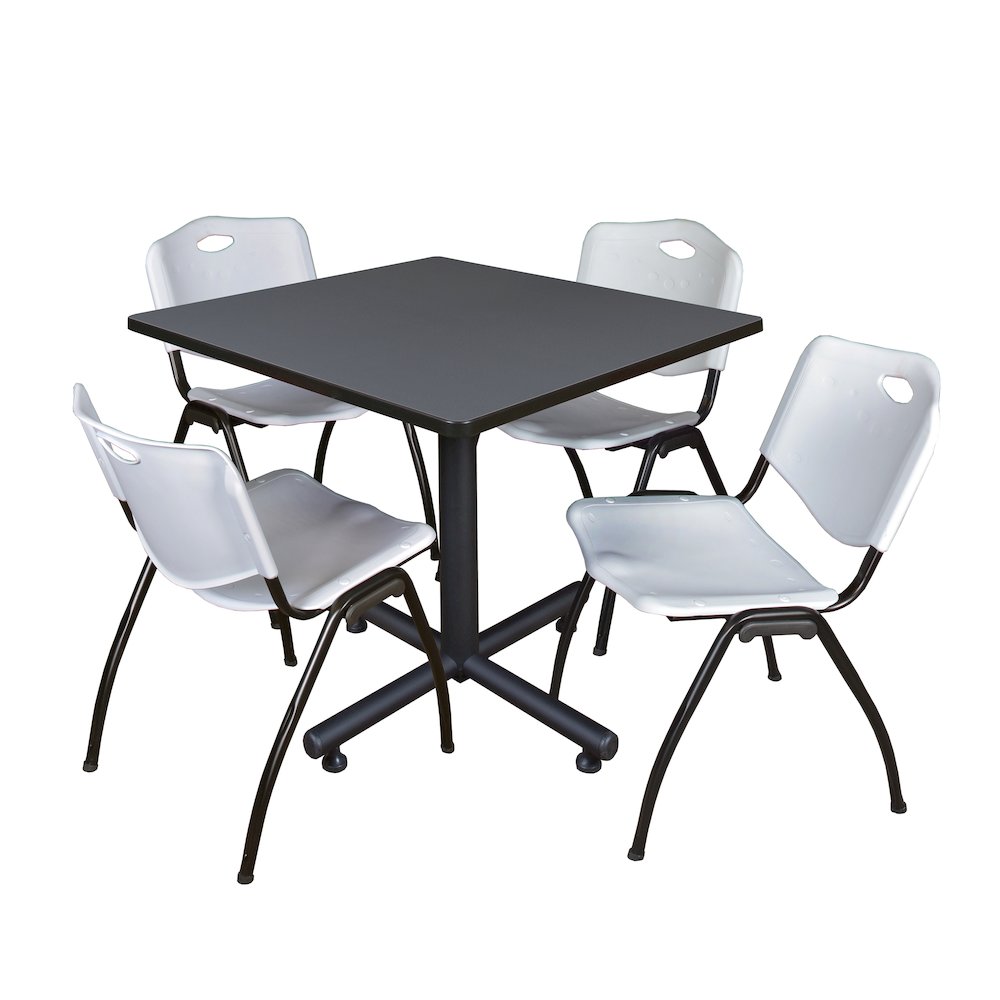 36 in. Square X-Base Breakroom Table- Grey, 4 M Stack Chairs- Grey. Picture 1