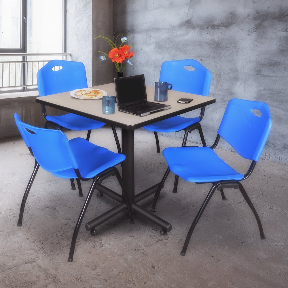 36 in. Square X-Base Breakroom Table- Maple, 4 M Stack Chairs- Blue. Picture 9