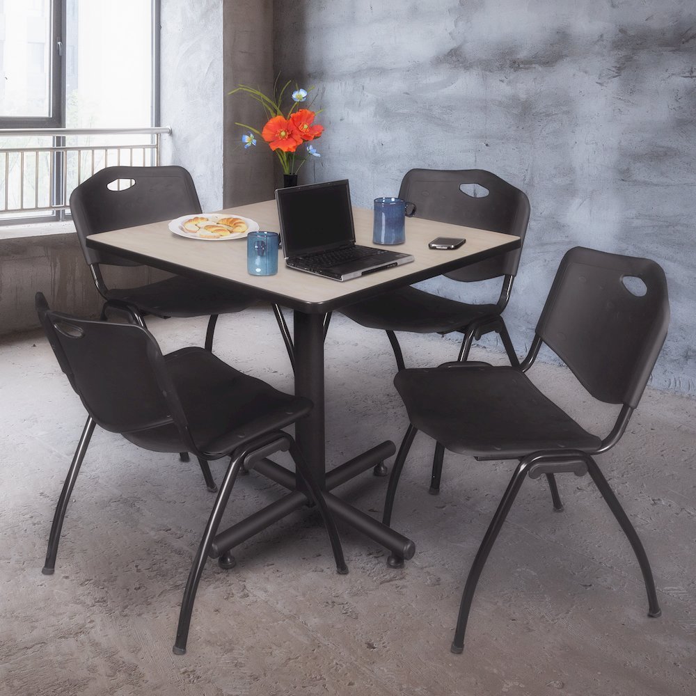 36 in. Square X-Base Breakroom Table- Maple, 4 M Stack Chairs- Black. Picture 9