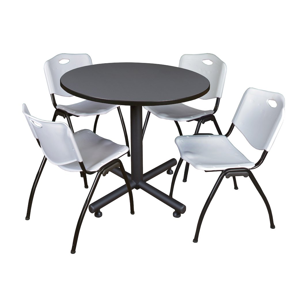 36 in. Round X-Base Breakroom Table- Grey, 4 M Stack Chairs- Grey. Picture 1