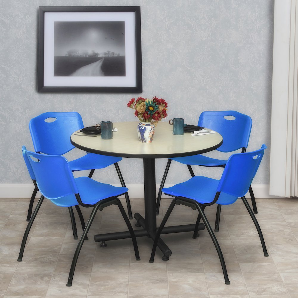 36 in. Round X-Base Breakroom Table- Maple, 4 M Stack Chairs- Blue. Picture 8