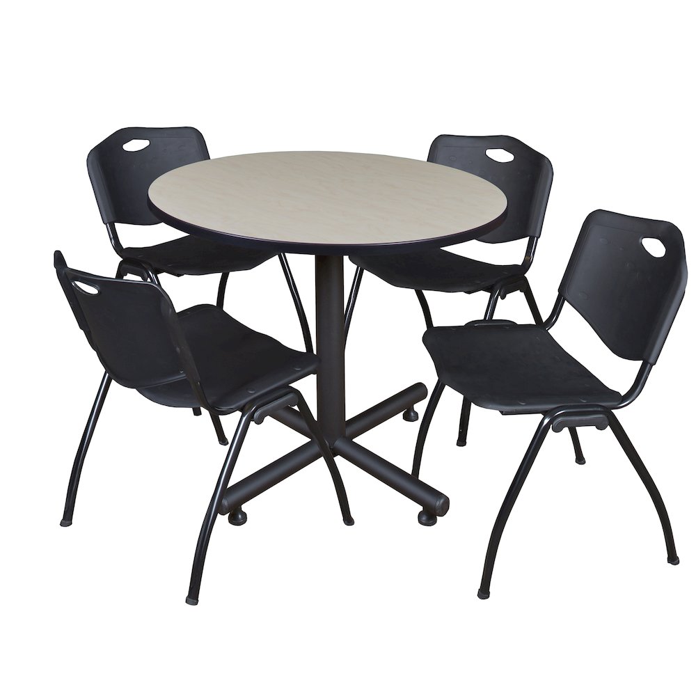 36 in. Round X-Base Breakroom Table- Maple, 4 M Stack Chairs- Black. Picture 1