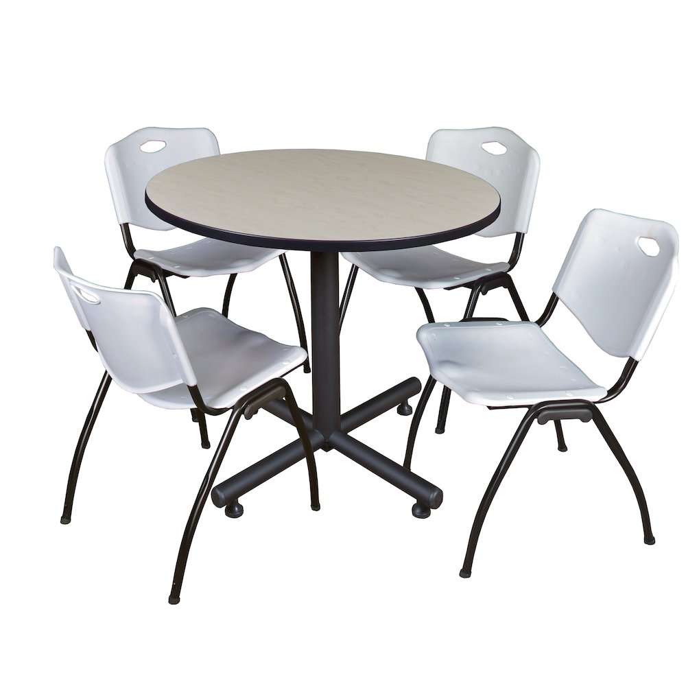 36 in. Round X-Base Breakroom Table- Maple, 4 M Stack Chairs- Grey. Picture 1