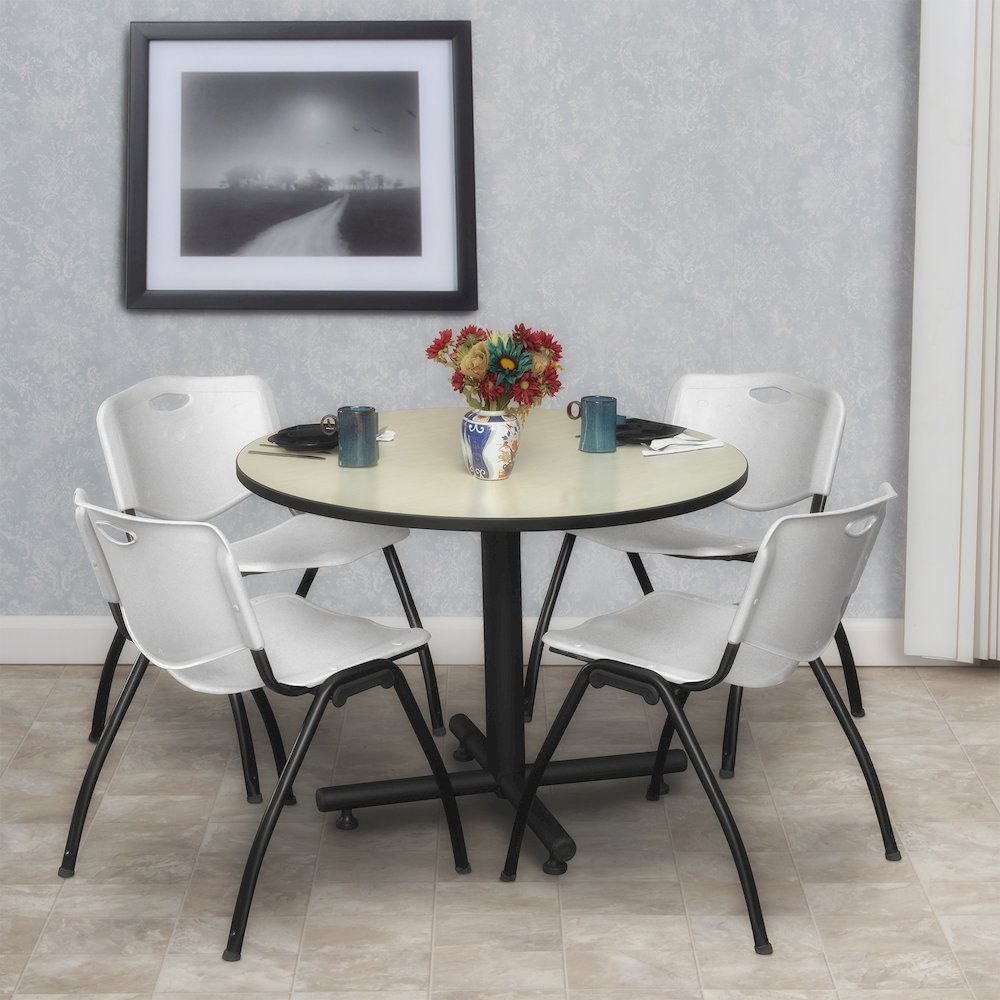 36 in. Round X-Base Breakroom Table- Maple, 4 M Stack Chairs- Grey. Picture 8