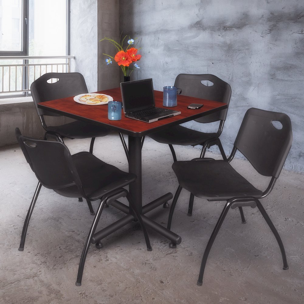 42 in. Square X-Base Breakroom Table- Cherry, 4 M Stack Chairs- Black. Picture 9