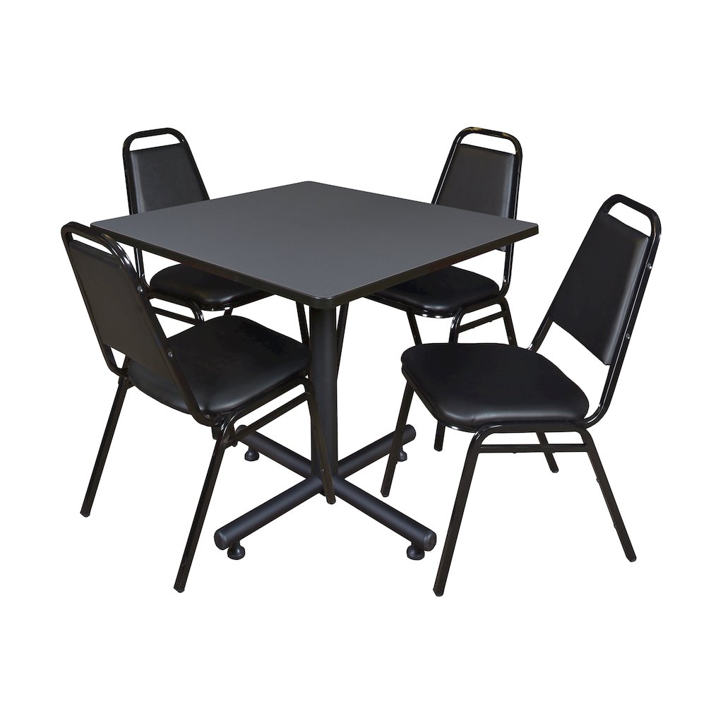 42 in. Square X-Base Breakroom Table- Grey, 4 Restaurant Stack Chairs- Black. Picture 1