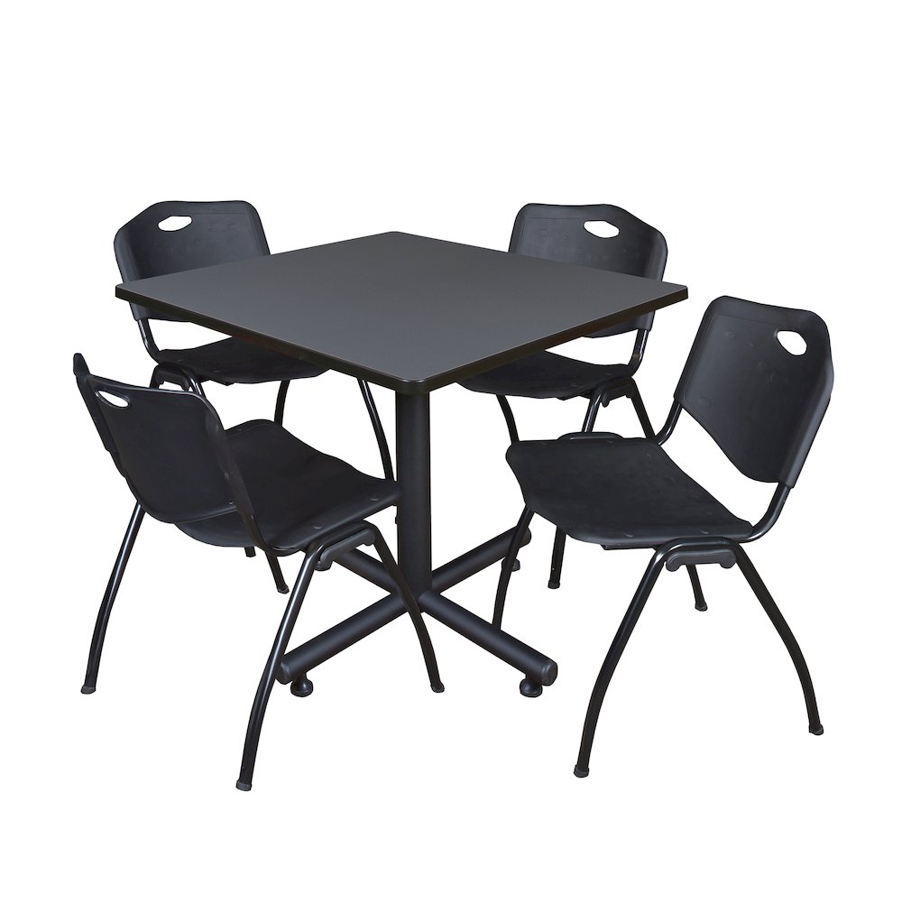 42 in. Square X-Base Breakroom Table- Grey, 4 M Stack Chairs- Black. Picture 1