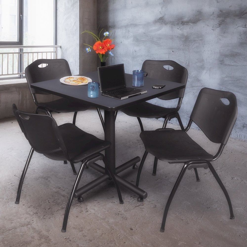 42 in. Square X-Base Breakroom Table- Grey, 4 M Stack Chairs- Black. Picture 9